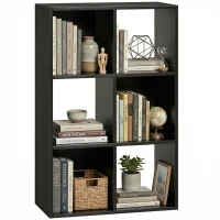 HOMCOM Industrial Style Storage Shelf, Bookcase, Bookshelf with 6 Compartments, for Living Room, Home Study, Black Wood Effect(m-10)