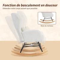 HOMCOM Fauteuil à bascule, rocking chair avec coussin, assise rembourré, dossier haut, 67 x 88 x 104 cm, blanc(m-4)
