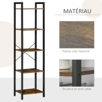 HOMCOM Industrial Style Bookcase H154 cm 5 Shelves Black Steel Particleboard Aged Wood Look(m-6)