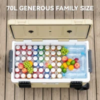 Outsunny 70L Insulated Cool Box with Wheels, Portable Ice Cooler with Handle, Lid and Drain Valve, Khaki(m-5)