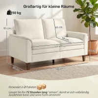 HOMCOM 146 cm Zweisitzer Sofa, Chenille-Sofa mit doppellagiger Polsterung, Federkissen, tiefem Sitz, hoher Rückenlehne, Creme(m-3)
