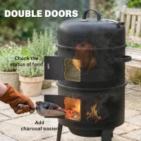 Outsunny 3-in-1 Vertical Charcoal Smoker with 2 Grill Grates, Built-in Thermometer, Adjustable Vent, 2 Doors(m-7)
