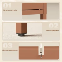 HOMCOM Buffet salon, meuble de rangement avec 3 portes vitrées cintrées et étagère ouverte, 140 x 40 x 105 cm, rouille(m-6)