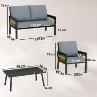 Outsunny 4 Seater Rattan Garden Furniture Set with 2 Armchairs, Loveseat, Coffee Table, Garden Sofa Set with Cushions, Grey(m-3)