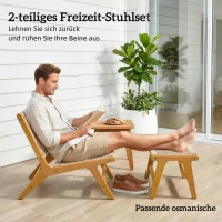 Outsunny Gartensessel mit Hocker 2-teilig FSC Akazienholz Outdoor Loungesessel mit Rattan-Sitz Boho-Stil verstellbare Füße(m-4)
