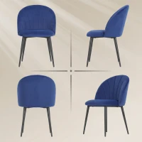 HOMCOM Lot de 2 chaises de salle à manger, chaises de cuisine rembourrées sans accoudoirs, pieds en acier, 52x55x79cm, bleu(m-7)