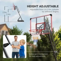 SPORTNOW 2.4-2.9m Adjustable Basketball Hoop and Stand with Weighted Base, Portable on Wheels, Red(m-4)