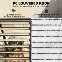 Outsunny 3 x 3 m Louvered Pergola with PC Roof, Aluminium Patio Gazebo Pergola Canopy with Drainage Gutters, Handle, Coffee(m-4)
