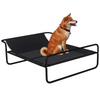PawHut Lit surélevé pour chiens animaux de compagnie avec appui-tête tissu micro-perforé 106 x 81 x 33 cm noir(m-11)