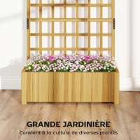 Outsunny Jardinière avec treillis, bac à fleurs, avec trous de drainage, en bois massif, 90 x 30 x 180 cm, effet bois naturel(m-5)