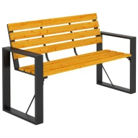 Outsunny Gartenbank 2-Sitzer Wetterfest Holzbank mit Lamelldesign Armlehnen, Holz Sitzbank bis 240 kg Naturholz(m-11)