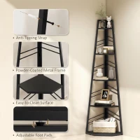 HOMCOM Corner Bookcase, 5-Tier Floor Standing Bookshelf, Shelving Unit for Living Room, Study, Bedroom, Black(m-6)