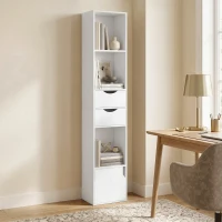 HOMCOM Bookcase with Drawers Adjustable Shelf Bookshelf with 2 Drawers and Cabinet 158 cm White(m-8)