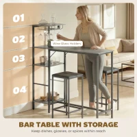 HOMCOM 3 Piece Breakfast Bar Table and Stools Set, Washed Grey(m-5)