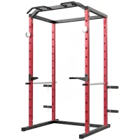 SPORTNOW Jaula de Potencia Rack de Sentadillas con Barra Dominadas Estación de Fondos Ajustable para Casa Gimnasio Carga 460 kg(m-11)
