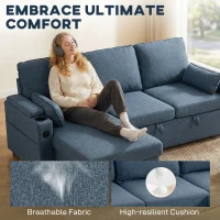 HOMCOM Corner Sofa Bed, L Shaped Sleeper Sectional Sofa with Reversible Storage Chaise, Blue(m-4)