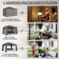 Outsunny Pavillon 3,8x3m Wasserabweisend Stabil Winterfest Gartenpavillon mit Doppeldach Vorhänge Moskitonetz Haken Dunkelgrau(m-5)