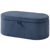HOMCOM Storage Ottoman, Corduroy Upholstered Ottoman Storage Box with Padded Seat, 105 x 51 x 49 cm, Blue(m-11)