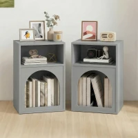 HOMCOM 2er-Set Nachttische, Nachttisch mit offenen Fächern, gebogenes Design, 40 x 30 x 60 cm, grau(m-2)