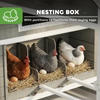 PawHut Drewniany Kurnik z Wybiegiem, Gniazdami i Asfaltowym Dachem, Wysuwana Taca, Dla 8-10 Kur, 347x160x150 cm, Ciemnoszary(m-6)