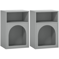HOMCOM 2er-Set Nachttische, Nachttisch mit offenen Fächern, gebogenes Design, 40 x 30 x 60 cm, grau