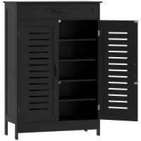 HOMCOM Shoe Cabinet with Louvered Doors, Modern Shoe Storage Cabinet with Drawer and Adjustable Shelves, Black(m-1)