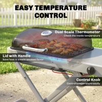 Outsunny Foldable Gas BBQ Grill with Side Table, Portable Gas Barbecue Grill with Thermometer, Grease Box, Wheels, 2.5 kW, Black(m-6)