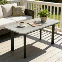 Outsunny Outdoor Garden Coffee Table, Garden Table with Slatted Wood Plastic Composite Top and Metal Frame, Grey(m-2)