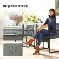 Outsunny Rattan Bistroset, 3 teiliges Gartenmöbel-Set mit 2 Gartenstühlen, Couchtisch, abnehmbar Kissen Dunkelgrau(m-6)
