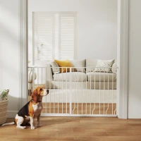 PawHut Barrière de sécurité chien barrière extensible 75-145 x 76 cm barrière escaliers couloirs portes sans perçage en acier et ABS blanc(m-10)
