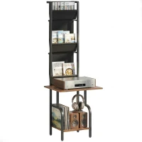 HOMCOM Vinyl Record Player Stand Record Storage with Player Stand Oxford Fabric Pockets Bottom Shelf Rustic Brown and Black(m-10)