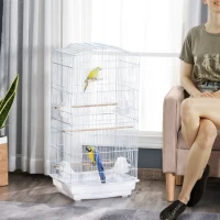 PawHut Large Metal Bird Cage with Perches, Food Bowls, Swing, for Budgies, Parakeets, White(m-2)