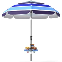Outsunny Parasol Plażowy Ø198 cm UV30+ z Składanym Stolikiem i Uchwytami na Napoje, Regulowany, Wielokolorowy(m-10)