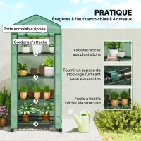 Outsunny Serre de jardin balcon étagère serre 4 niveaux 69L x 50l x 165H cm acier époxy bâche amovible PE haute densité vert(m-6)
