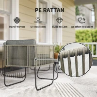 Outsunny 4 Piece Rattan Garden Furniture Set, 4 Seater Wicker Outdoor Sofa Set with 2 Armchairs, Loveseat, Tempered Glass Top Coffee Table, Cushions, Patio Conservatory Set for Balcony, Dark Grey(m-5)