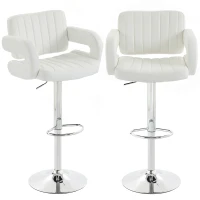 HOMCOM Bar Stools Adjustable Swivel Kitchen Chairs with Backrest Armrest Set of 2 PU Leather White(m-11)