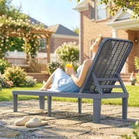 Outsunny Plastic Sun Lounger, 4-Position Adjustable Reclining Garden Lounger Sunbed for Patio, Beach, Terrace, Dark Grey(m-9)