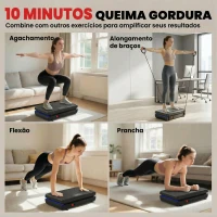 SPORTNOW Plataforma Vibratória com 120 Velocidades 5 Programas Ecrã LED Luz Controlo Remoto e 2 Bandas Elásticas 48x32x13 cm Preto(m-6)