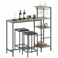 HOMCOM 3 Piece Breakfast Bar Table and Stools Set, Washed Grey(m-10)