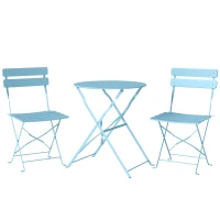 Outsunny Ensemble Bistrot de Jardin 3 Pièces Table et 2 Chaises Pliantes à Lattes Double Protection Antirouille Bleu Clair(m-12)