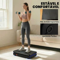 SPORTNOW Plataforma Vibratória com 120 Velocidades 5 Programas Ecrã LED Luz Controlo Remoto e 2 Bandas Elásticas 48x32x13 cm Preto(m-7)