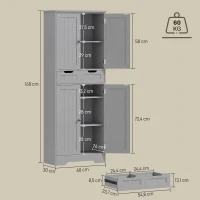 HOMCOM Meuble de salle de bain avec tiroir, placard à portes, étagère réglable, 60 x 30 x 160 cm, gris(m-3)
