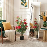 HOMCOM 90cm Artificial Rose Tree, Decorative Fake Plant with 344 Silk Leaves 17 Flowers for Outdoor Indoor Decor, Red(m-2)