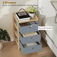 HOMCOM Chest of Drawers, 3 Fabric Drawers Narrow Dresser with Bamboo Frame, Light Grey(m-4)