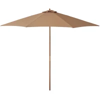 Outsunny 3(m) Garden Umbrella Wooden Parasol 8 Ribs Bamboo Sun Shade Patio Outdoor Umbrella Canopy Khaki(m-10)