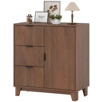 HOMCOM Buffet salon meuble de rangement avec placard à porte 3 tiroirs et étagère réglable 75 x 39 x 80 cm, effet bois marron(m-1)