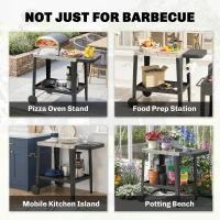 Outsunny Wózek kuchenny na kółkach, wózek serwisowy z haczykami, uchwytem na papierowe ręczniki, stojakiem na worki na śmieci, stal nierdzewna, 115 x 67,5 x 80,5 cm, czarny(m-8)