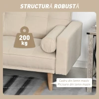 Homcom Canapea Extensibilă 2‑în‑1, 3 Locuri, Material Din In și 2 Perne Detașabile, Bej(m-7)