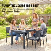 Outsunny Gartenmöbel Set Sitzgruppe 5-teilig Breiter Tisch mit 4 Stapelstühlen Lamelldesign für 4 Personen Dunkelgrau(m-4)