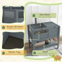 PawHut Wooden Tortoise House, with Shelter, Run, Shelf, Lamp Holder, Tray, Grey(m-7)